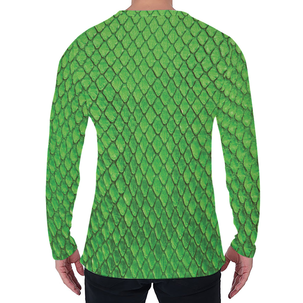 Green Python Snakeskin Print Men's Long Sleeve T-Shirt