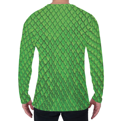 Green Python Snakeskin Print Men's Long Sleeve T-Shirt