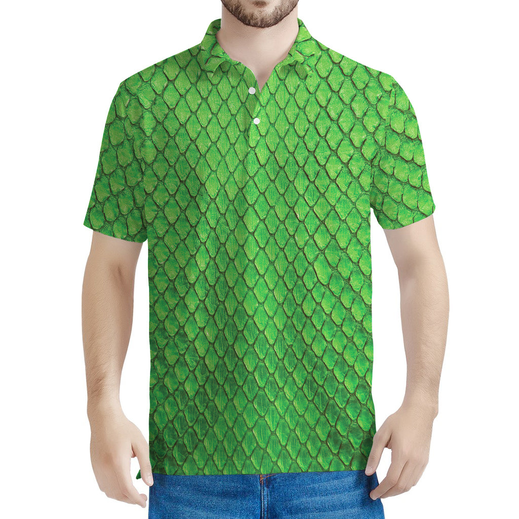 Green Python Snakeskin Print Men's Polo Shirt