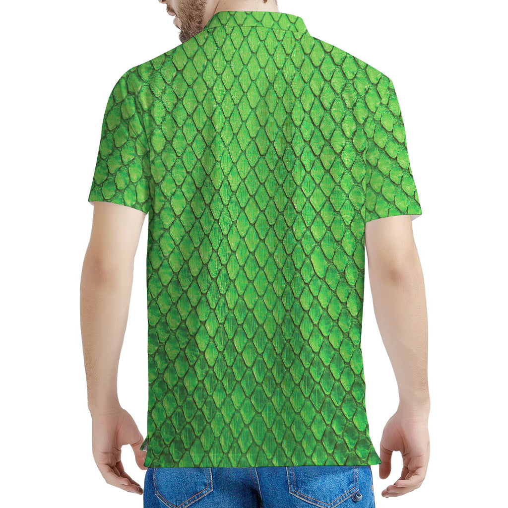 Green Python Snakeskin Print Men's Polo Shirt