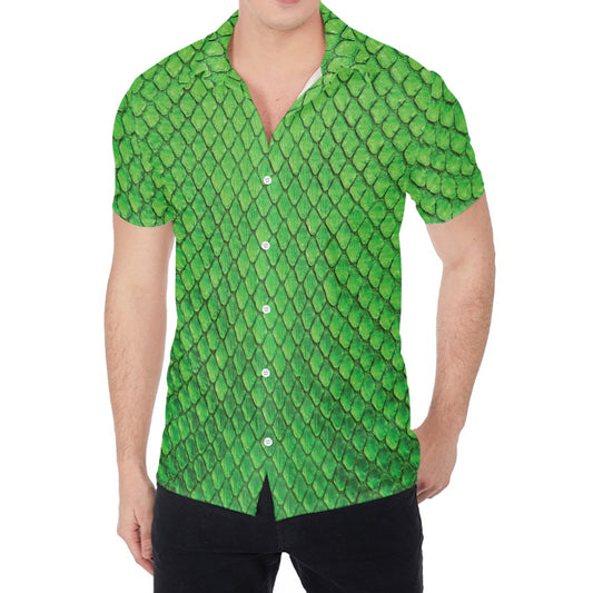 Green Python Snakeskin Print Men's Shirt