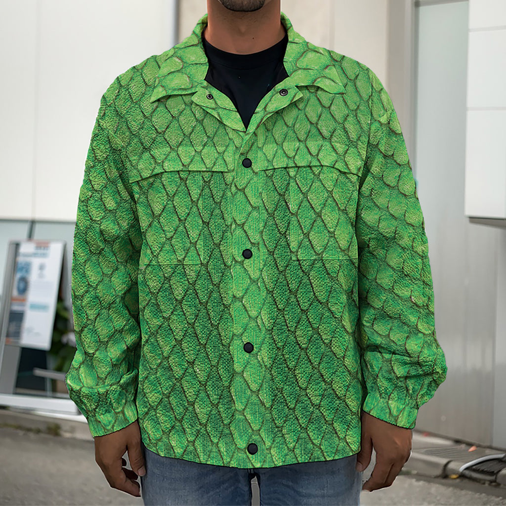Green Python Snakeskin Print Men's Shirt Jacket