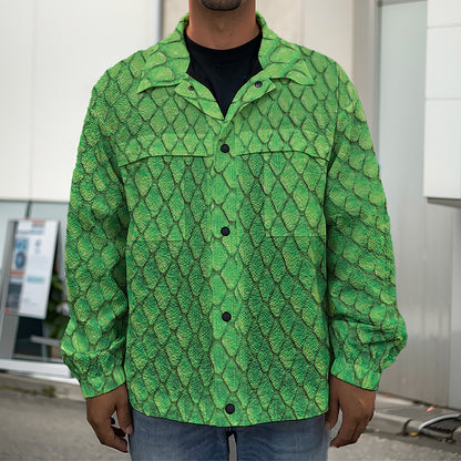 Green Python Snakeskin Print Men's Shirt Jacket