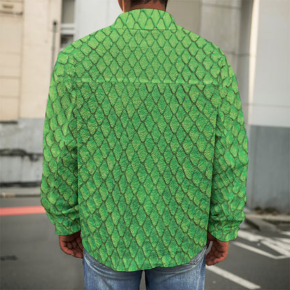 Green Python Snakeskin Print Men's Shirt Jacket