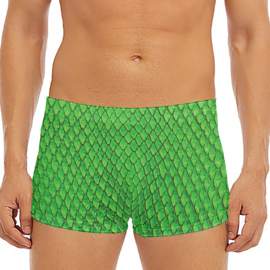 Green Python Snakeskin Print Men's Short Boxer Briefs