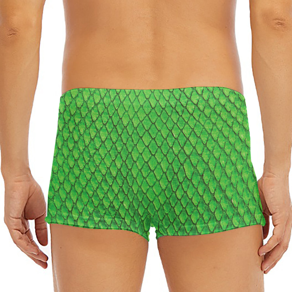 Green Python Snakeskin Print Men's Short Boxer Briefs