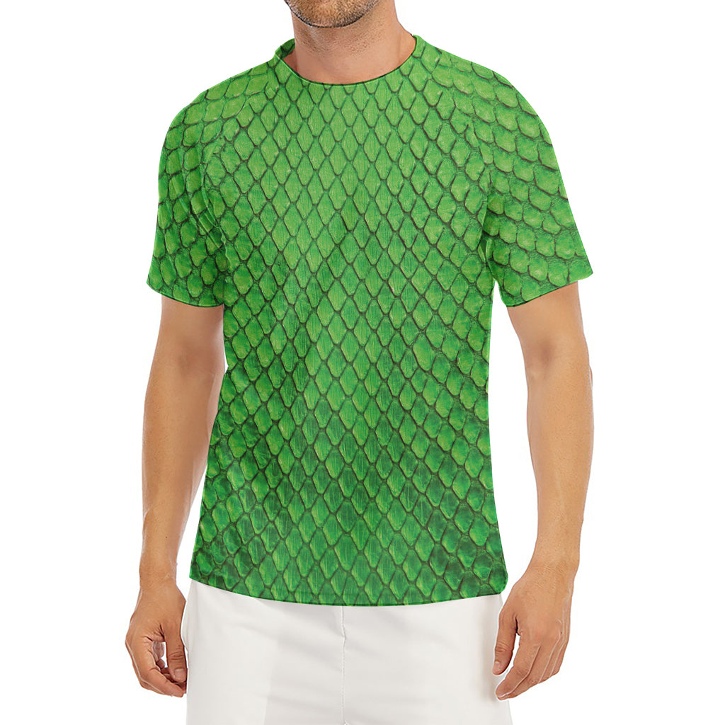 Green Python Snakeskin Print Men's Short Sleeve Rash Guard