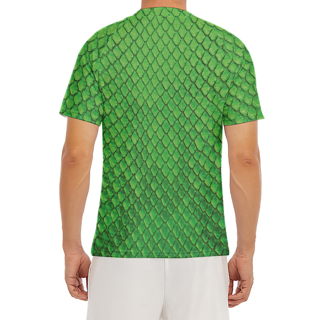 Green Python Snakeskin Print Men's Short Sleeve Rash Guard