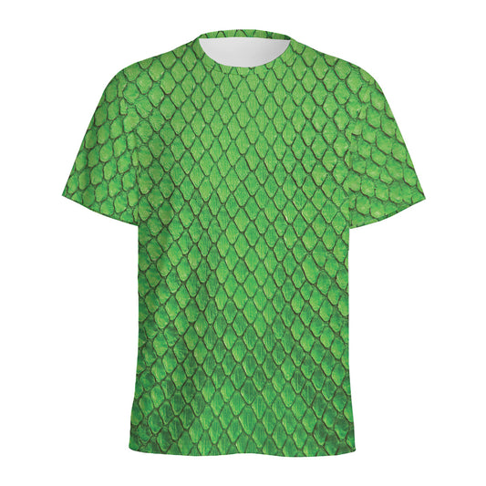 Green Python Snakeskin Print Men's Sports T-Shirt