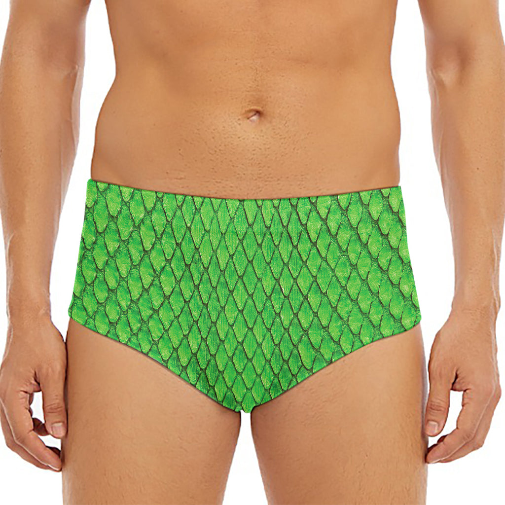 Green Python Snakeskin Print Men's Triangle Swim Briefs