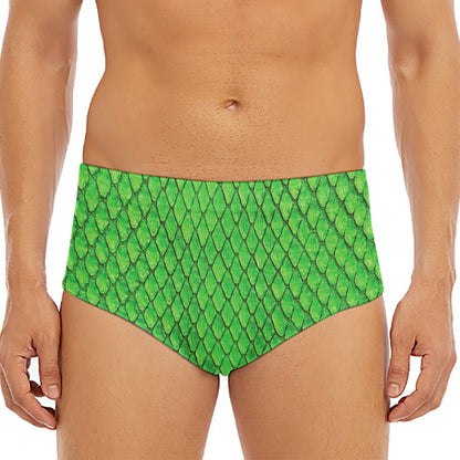 Green Python Snakeskin Print Men's Triangle Swim Briefs
