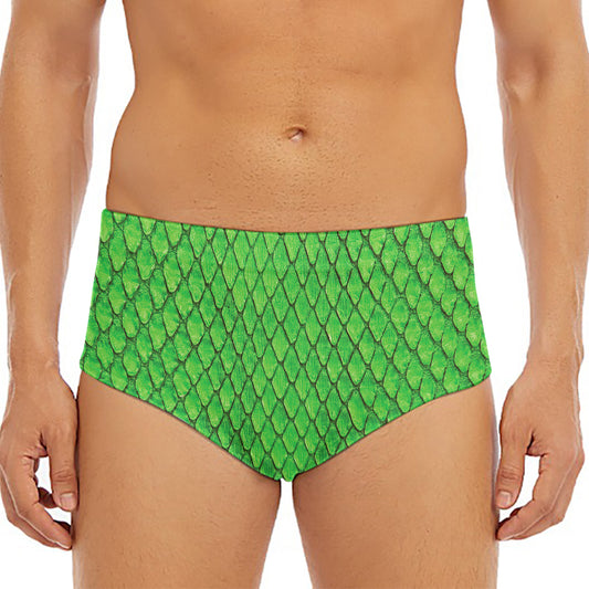 Green Python Snakeskin Print Men's Triangle Swim Briefs