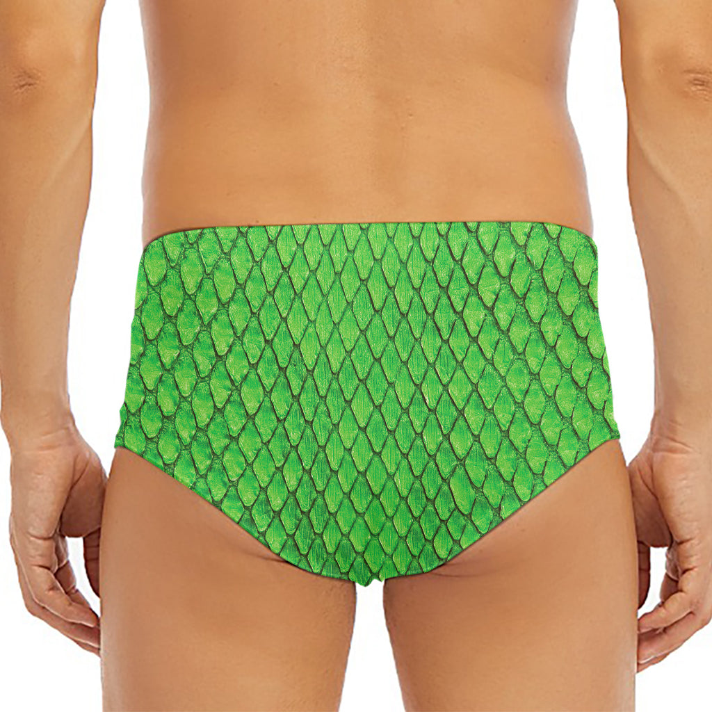 Green Python Snakeskin Print Men's Triangle Swim Briefs