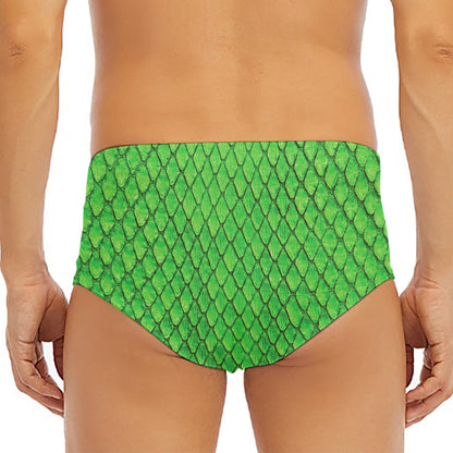 Green Python Snakeskin Print Men's Triangle Swim Briefs