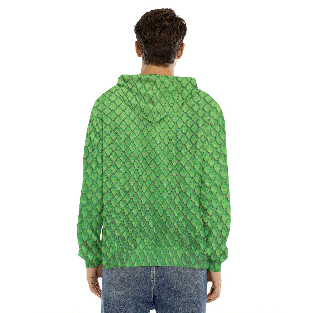 Green Python Snakeskin Print Men's Velvet Pullover Hoodie