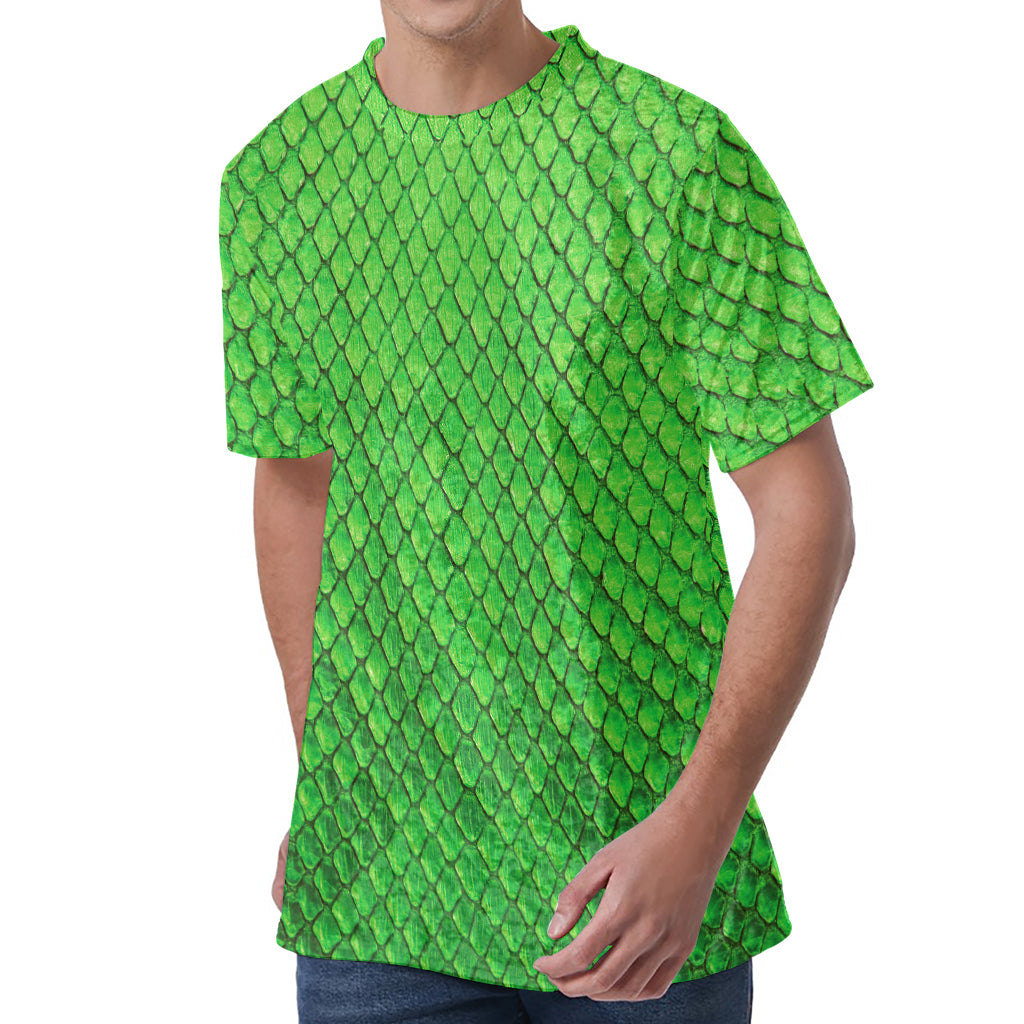 Green Python Snakeskin Print Men's Velvet T-Shirt