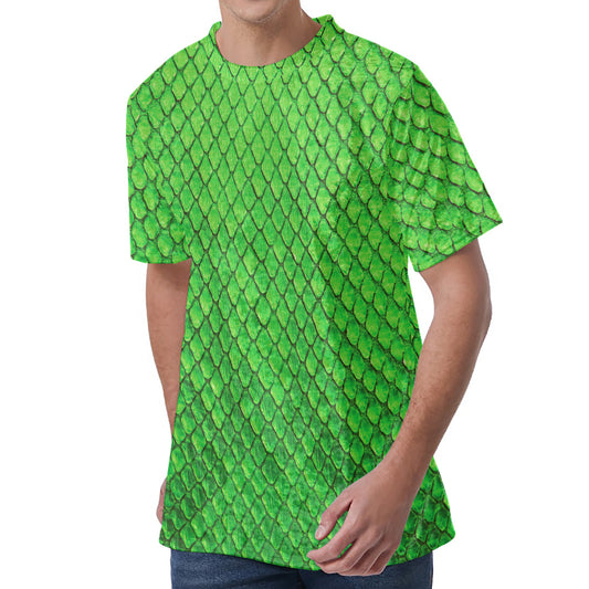 Green Python Snakeskin Print Men's Velvet T-Shirt