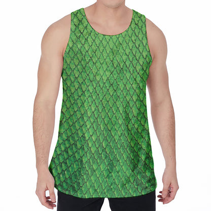 Green Python Snakeskin Print Men's Velvet Tank Top