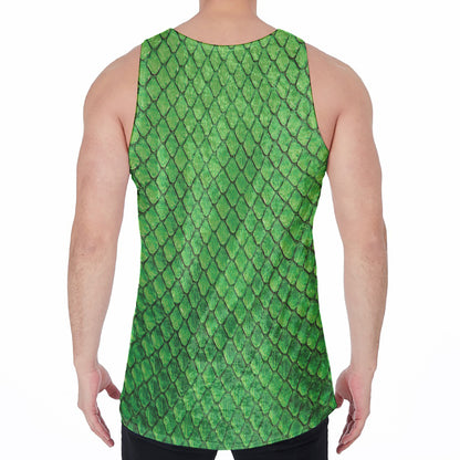 Green Python Snakeskin Print Men's Velvet Tank Top