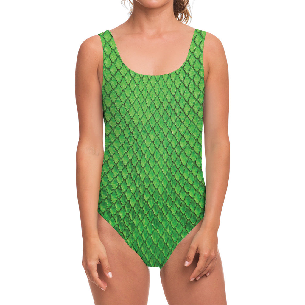 Green Python Snakeskin Print One Piece Swimsuit