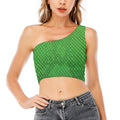 Green Python Snakeskin Print One Shoulder Crop Top