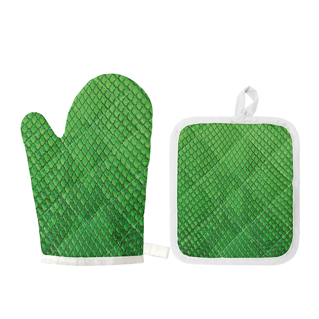 Green Python Snakeskin Print Oven Mitt And Pot Holder Set