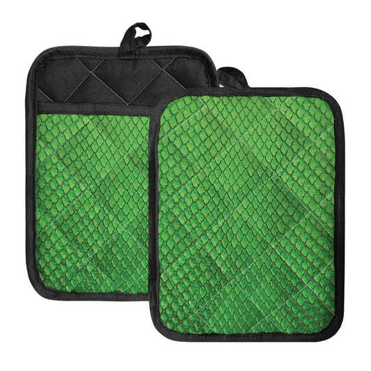 Green Python Snakeskin Print Pot Holders With Pocket