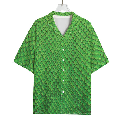 Green Python Snakeskin Print Rayon Hawaiian Shirt