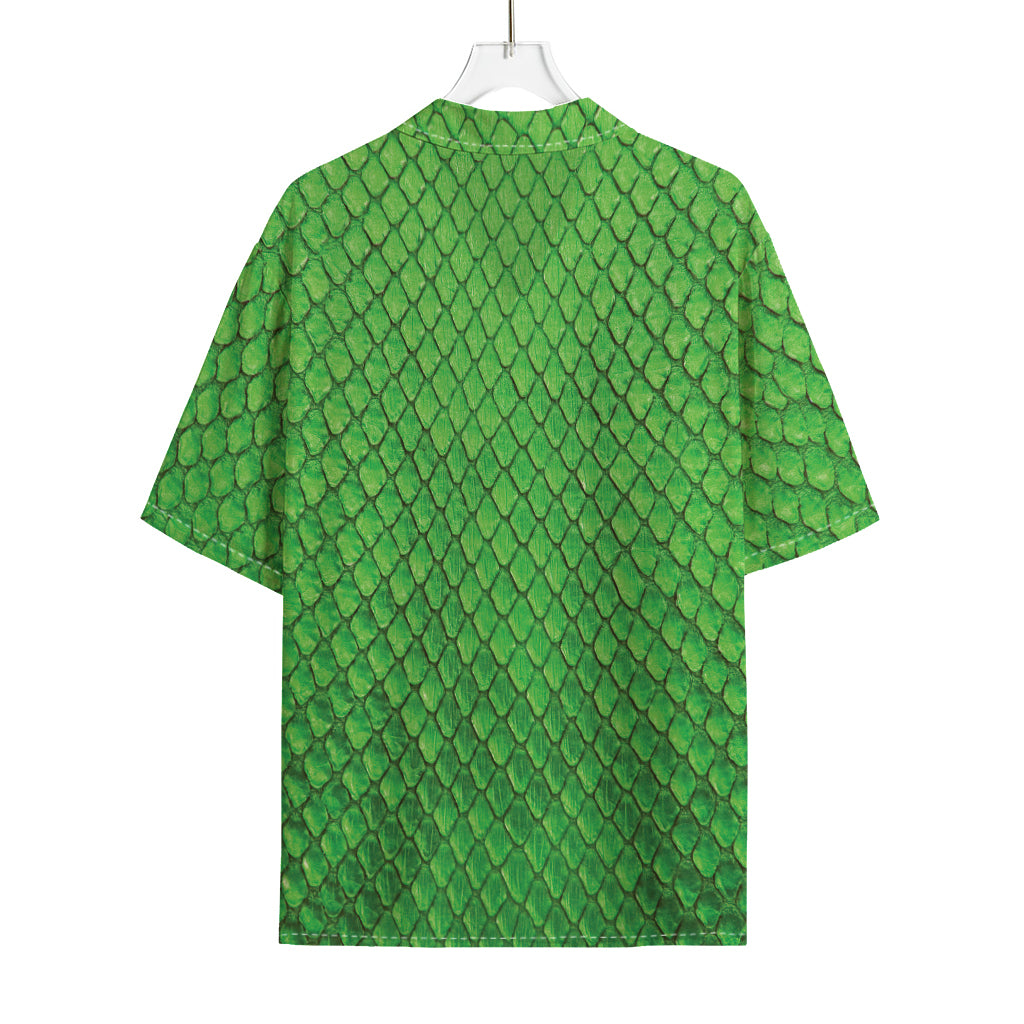 Green Python Snakeskin Print Rayon Hawaiian Shirt