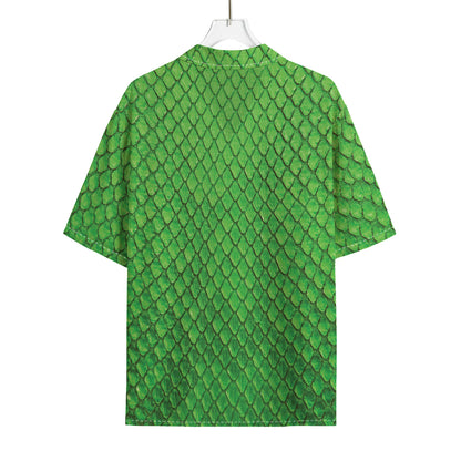 Green Python Snakeskin Print Rayon Hawaiian Shirt