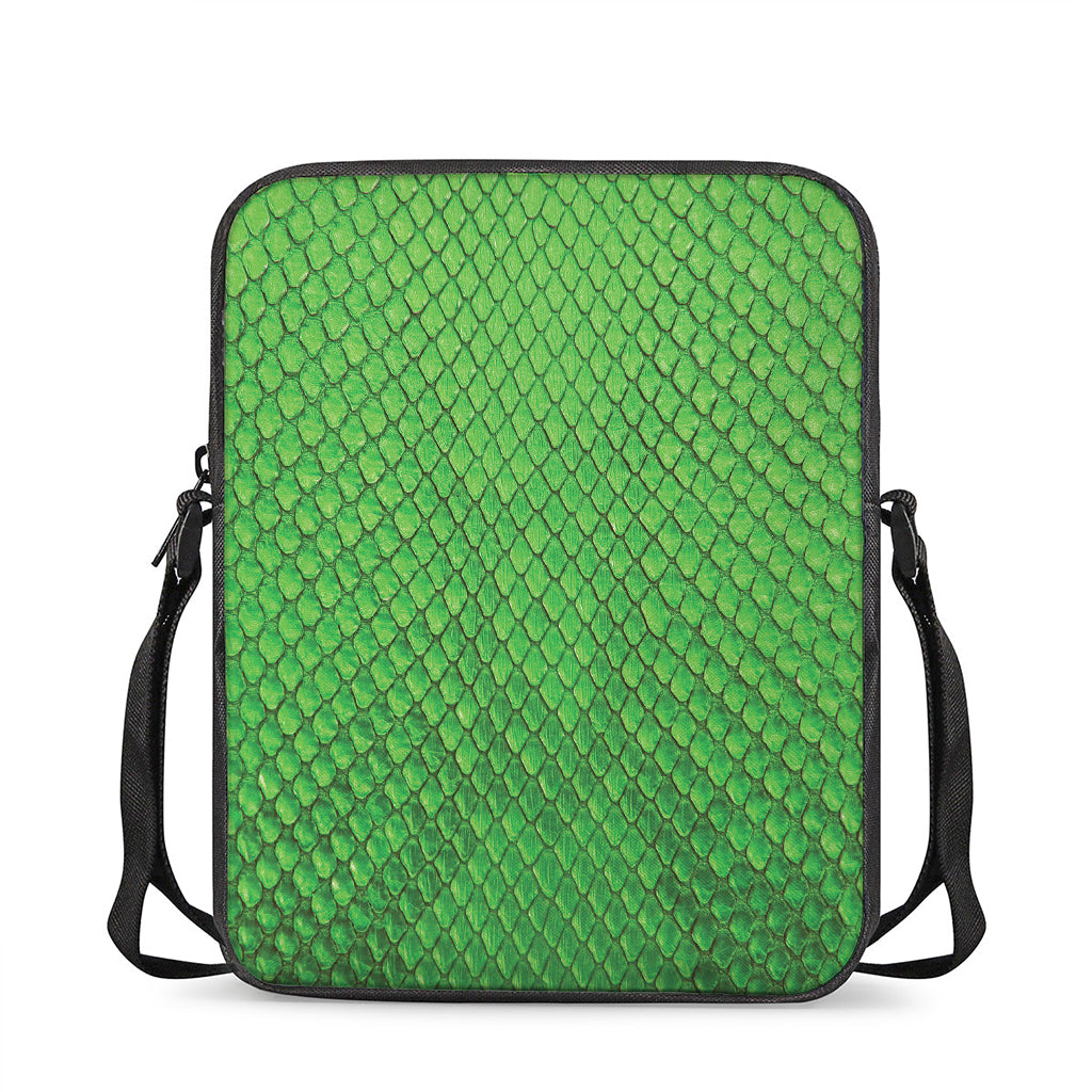 Green Python Snakeskin Print Rectangular Crossbody Bag