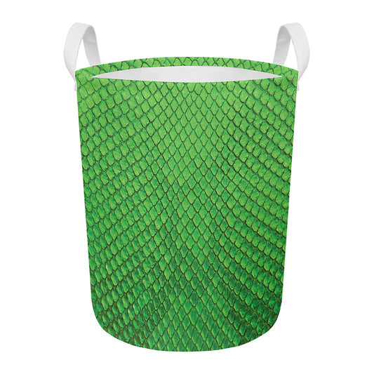 Green Python Snakeskin Print Round Laundry Basket