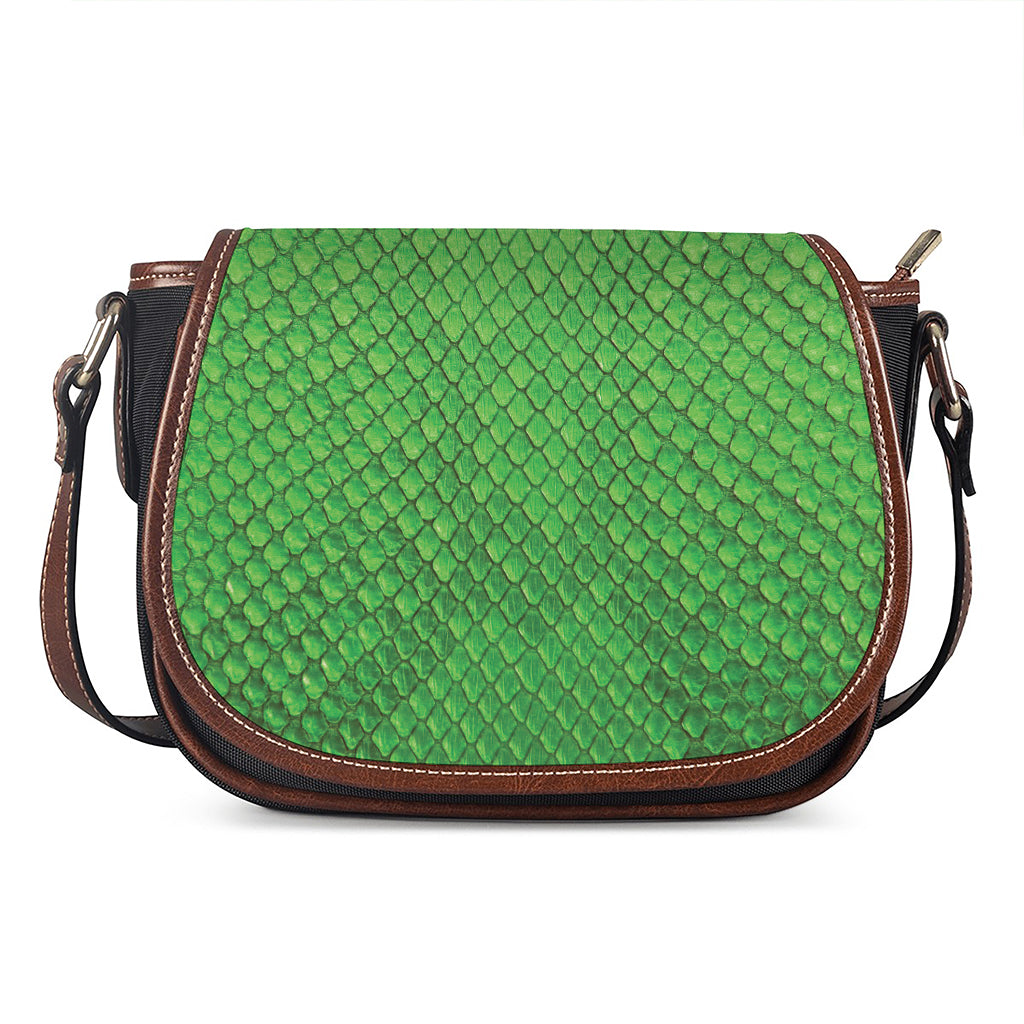 Green Python Snakeskin Print Saddle Bag