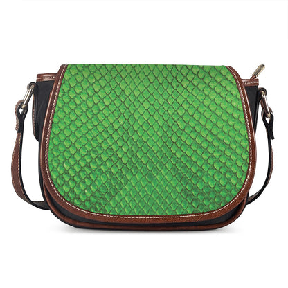 Green Python Snakeskin Print Saddle Bag