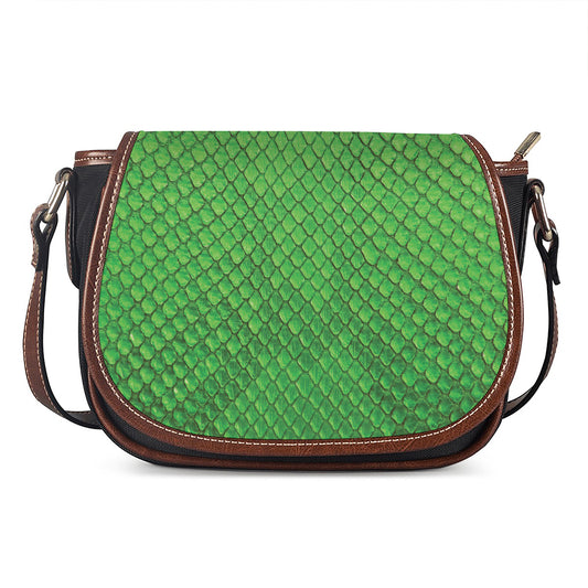 Green Python Snakeskin Print Saddle Bag