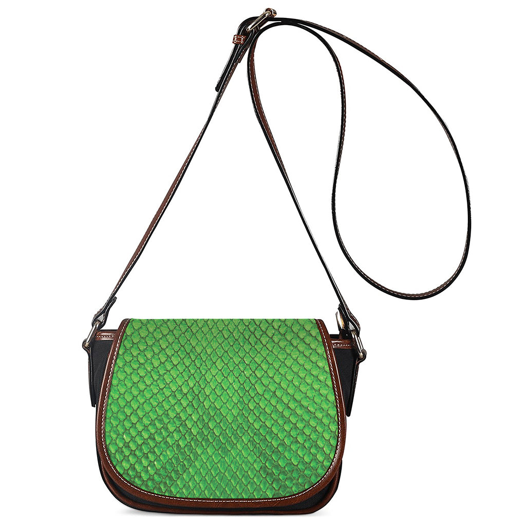 Green Python Snakeskin Print Saddle Bag