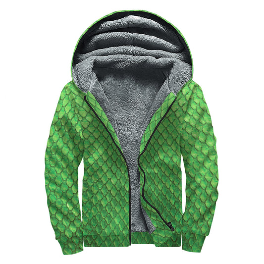 Green Python Snakeskin Print Sherpa Lined Zip Up Hoodie