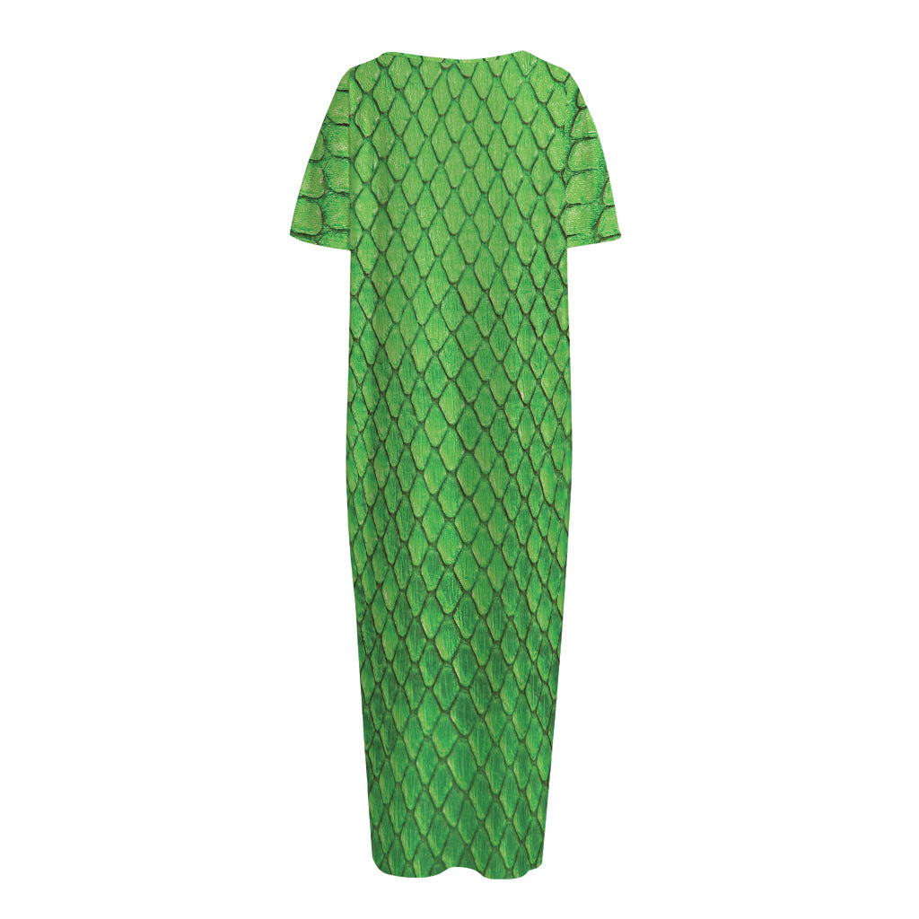 Green Python Snakeskin Print Short Sleeve Long Nightdress