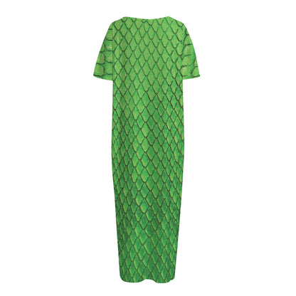 Green Python Snakeskin Print Short Sleeve Long Nightdress