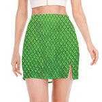 Green Python Snakeskin Print Side Slit Mini Skirt