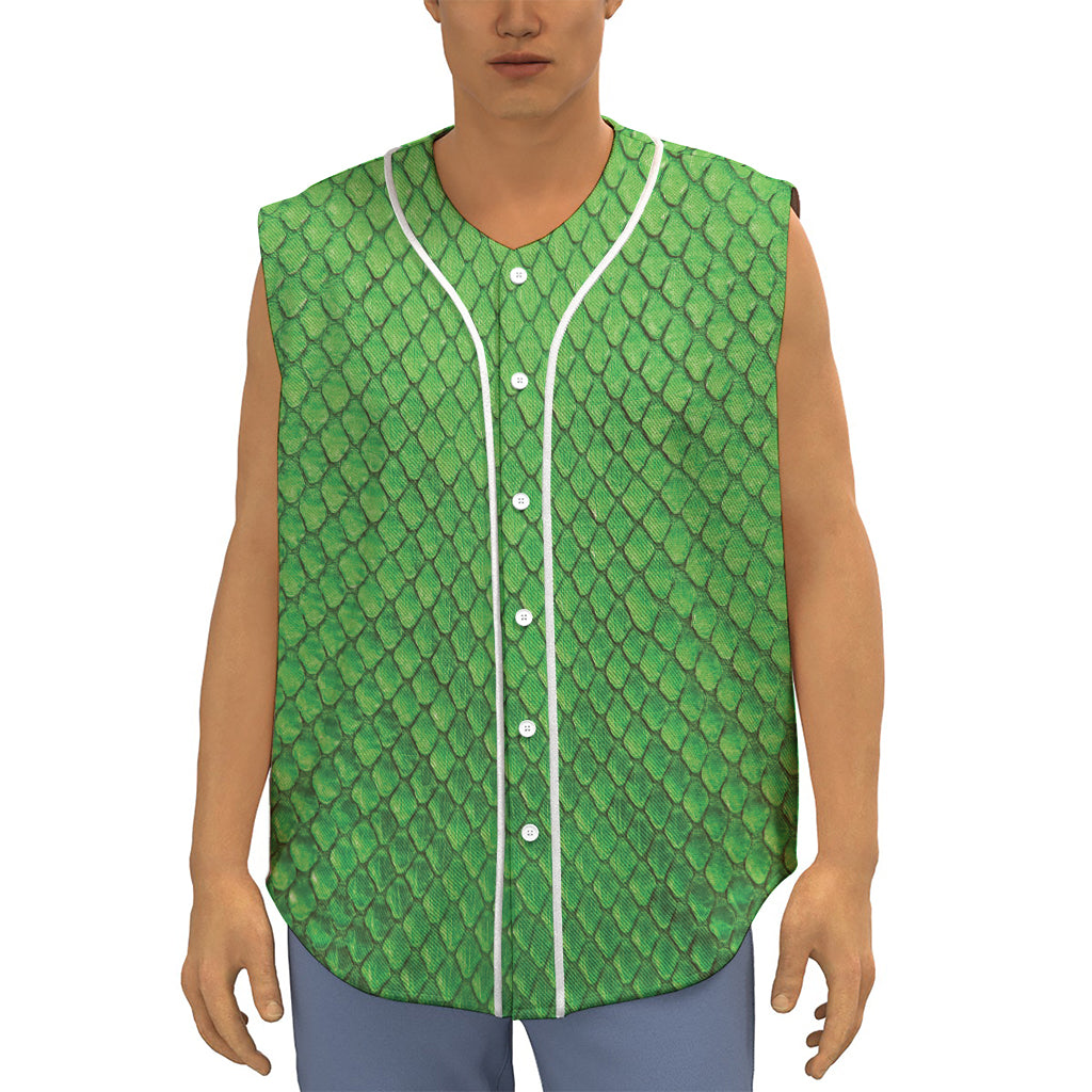 Green Python Snakeskin Print Sleeveless Baseball Jersey