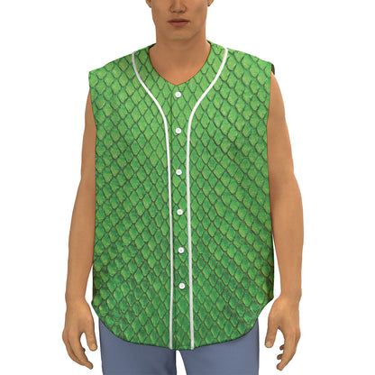 Green Python Snakeskin Print Sleeveless Baseball Jersey