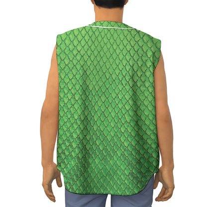 Green Python Snakeskin Print Sleeveless Baseball Jersey