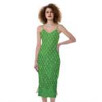 Green Python Snakeskin Print Slim Fit Midi Cami Dress