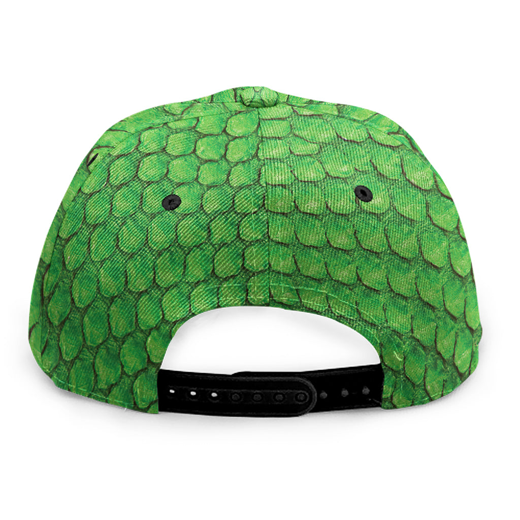 Green Python Snakeskin Print Snapback Cap