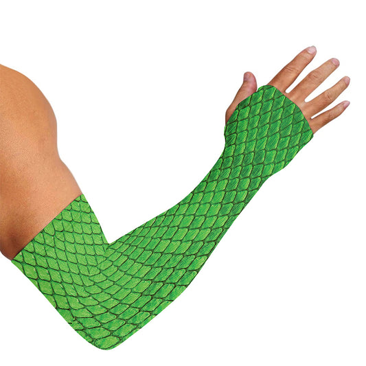 Green Python Snakeskin Print Sun Protection Arm Sleeves