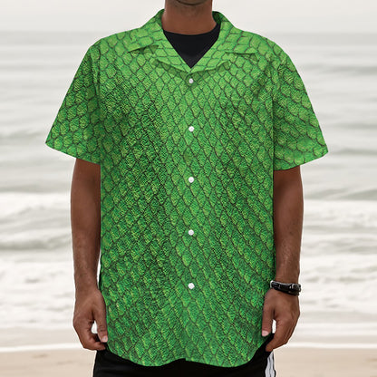 Green Python Snakeskin Print Textured Short Sleeve Shirt