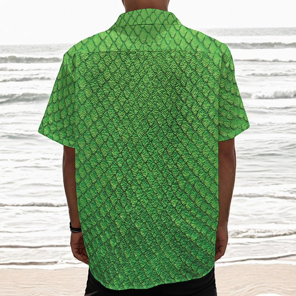 Green Python Snakeskin Print Textured Short Sleeve Shirt