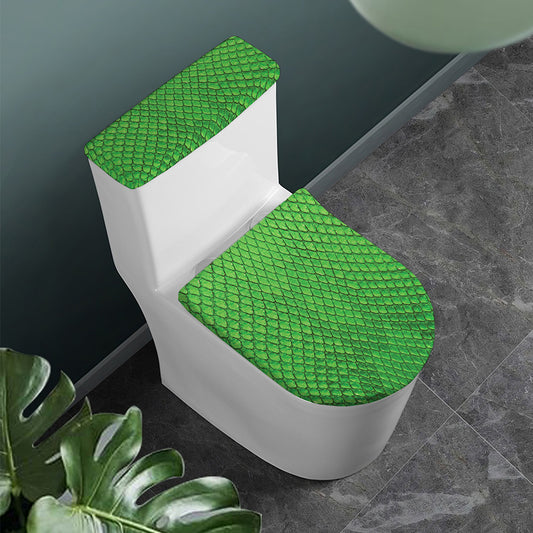 Green Python Snakeskin Print Toilet Lid And Tank Cover Set