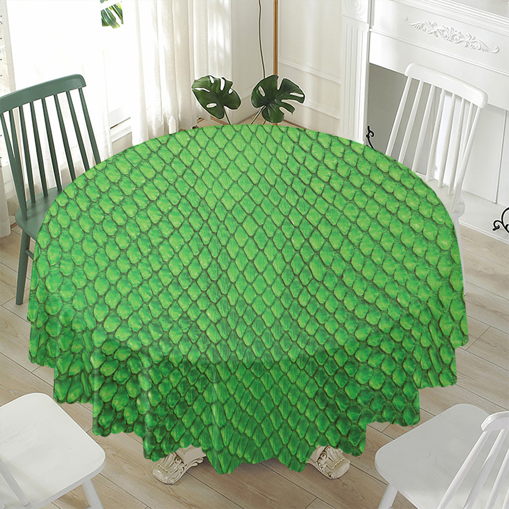 Green Python Snakeskin Print Waterproof Round Tablecloth